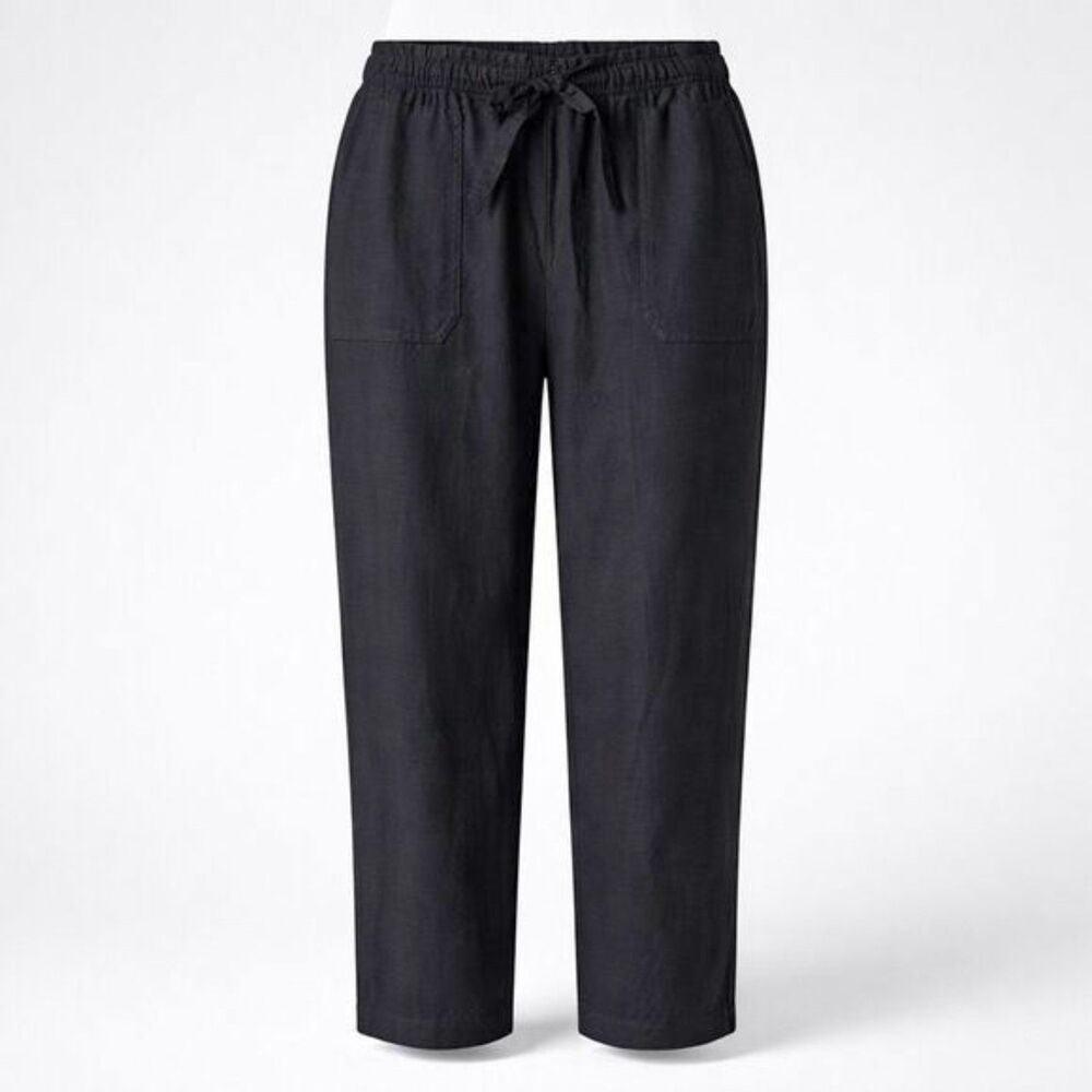 Indigo Rein Black Tapered Cropped Linen Blend Tie Waist Pants